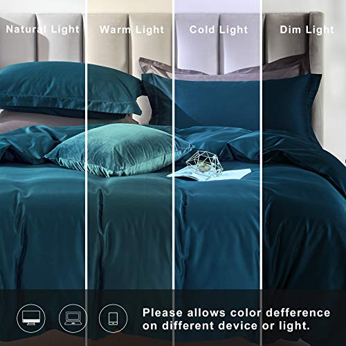 MILDLY Queen Duvet Cover Set Peacock Blue 100% Egyptian Cotton Comfortable Quilt Cover Set with Zipper Closure & Corner Tie (No Comforter)