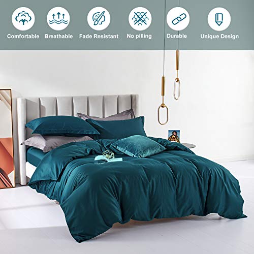 MILDLY Queen Duvet Cover Set Peacock Blue 100% Egyptian Cotton Comfortable Quilt Cover Set with Zipper Closure & Corner Tie (No Comforter)