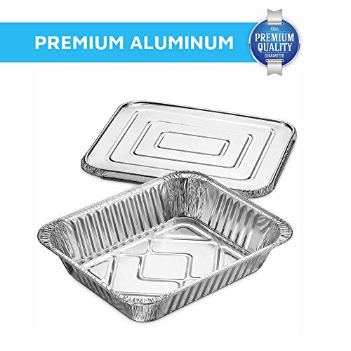 MontoPack 9x13 Aluminum Foil Half Size Roasting Pans with Lids | [20 Count] Premium Standard Size Chafing Tins for Baking, Catering & Roasting | Disposable Steam Table Trays | Great for Storing