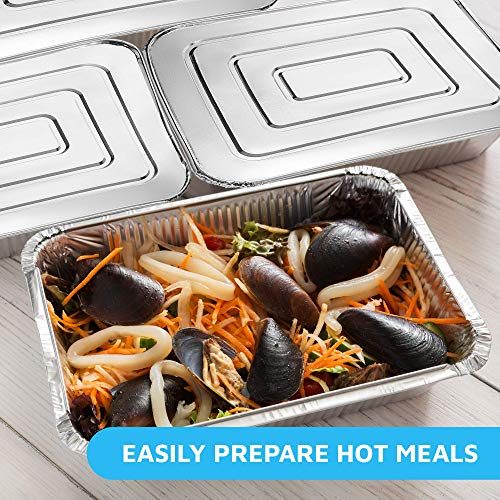 MontoPack 9x13 Aluminum Foil Half Size Roasting Pans with Lids | [20 Count] Premium Standard Size Chafing Tins for Baking, Catering & Roasting | Disposable Steam Table Trays | Great for Storing