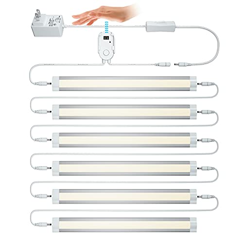 LAMPAOUS LED Dimmable Under Cabinet Lighting Kit, Hand Wave Activated - Touchless Dimming Control, Warm White 6X 12 Panel (Warm White)