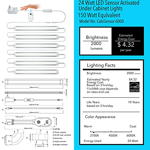 LAMPAOUS LED Dimmable Under Cabinet Lighting Kit, Hand Wave Activated - Touchless Dimming Control, Warm White 6X 12 Panel (Warm White)