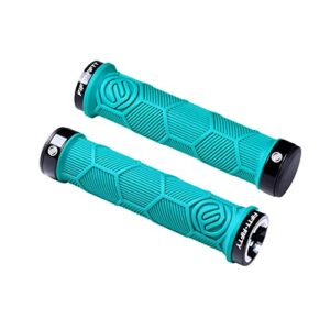 fifty-fifty double lock-on mountain bike grips, bicycle handlebar locking grips, non-slip mtb handle grips (turquoise)