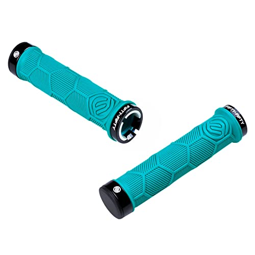 FIFTY-FIFTY Double Lock-On Mountain Bike Grips, Bicycle Handlebar Locking Grips, Non-Slip MTB Handle Grips (Turquoise)