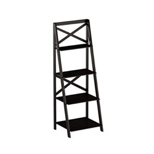 lavish home 4-tier ladder bookshelf – freestanding wooden bookcase – x-back frame and leaning look decorative shelves for home and office (black) set of 1
