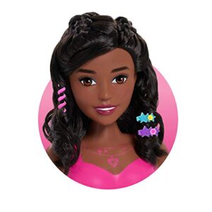 Barbie Fashionistas 8-Inch Styling Head, Dark Brown, 20 Pieces Include Styling Accessories, Hair Styling for Kids, by Just Play