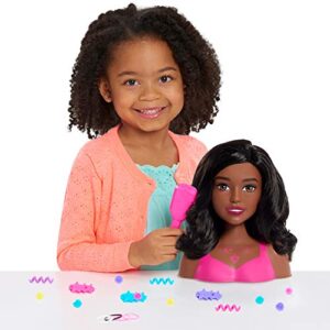 Barbie Fashionistas 8-Inch Styling Head, Dark Brown, 20 Pieces Include Styling Accessories, Hair Styling for Kids, by Just Play