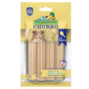 himalayan dog chew churro yak cheese dog chews, 100% natural, long lasting, gluten free, healthy & safe dog treats, lactose & grain free, protein rich, for all breeds, soft, real chicken flavor, 4 oz