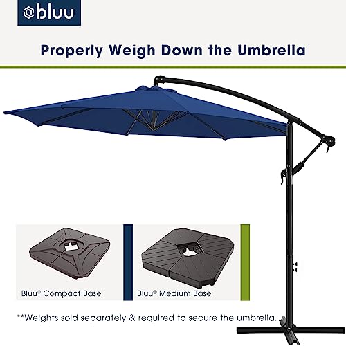 BLUU BANYAN 10 FT Patio Offset Umbrella Outdoor Cantilever Umbrella Hanging Umbrellas, 24 Month Fade Resistance & Water-repellent UV Protection Solution-dyed Fabric Canopy with Infinite Tilt, Crank & Cross Base (Navy Blue)