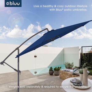 BLUU BANYAN 10 FT Patio Offset Umbrella Outdoor Cantilever Umbrella Hanging Umbrellas, 24 Month Fade Resistance & Water-repellent UV Protection Solution-dyed Fabric Canopy with Infinite Tilt, Crank & Cross Base (Navy Blue)