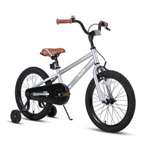 joystar 18 inch kids bike for age 5-8 girls boys bikes 5 6 7 8 9 years old bmx style children bicycles with kickstand birthday gift silver