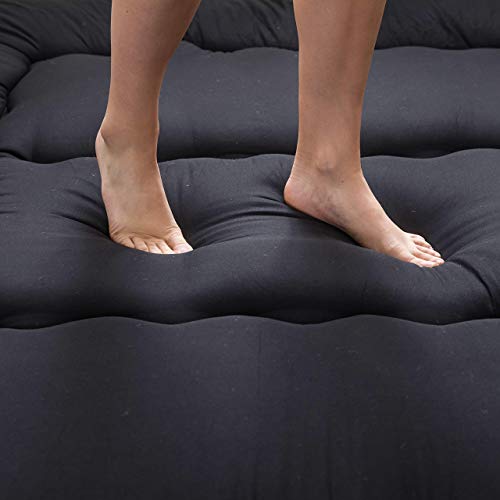 MAXYOYO Japanese Floor Mattress Futon Mattress, 4" Thicken Tatami Mat Sleeping Pad Foldable Roll Up Mattress Boys Girls Dormitory Mattress Pad Kids Floor Lounger Pillow Bed, Black, Twin Size