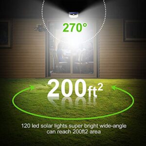 Solar Lights Outdoor 120 LED with Lights Reflector and 3 Lighting Modes,Solar Motion Sensor Security Lights, IP65 Waterproof Solar Powered Wall Lights for Garden Patio Yard Deck Pendant Lights(4-Pack)