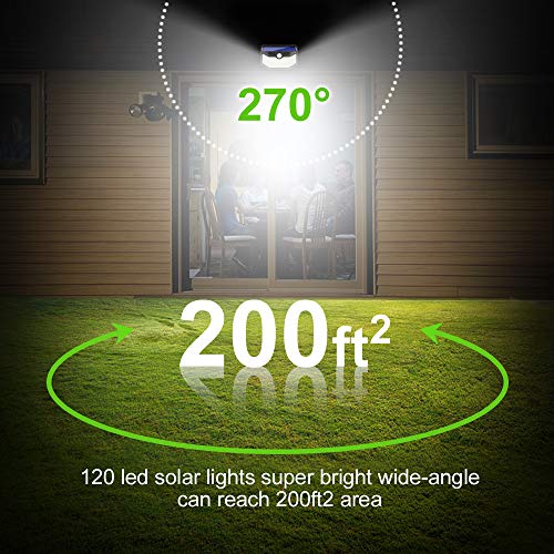 Solar Lights Outdoor 120 LED with Lights Reflector and 3 Lighting Modes,Solar Motion Sensor Security Lights, IP65 Waterproof Solar Powered Wall Lights for Garden Patio Yard Deck Pendant Lights(4-Pack)