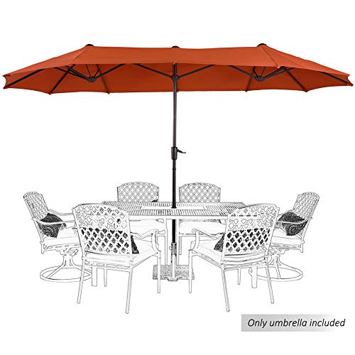 PHI VILLA 13ft Outdoor Market Umbrella Double-Sided Twin Large Patio Umbrella with Crank, Orange Red