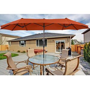 PHI VILLA 13ft Outdoor Market Umbrella Double-Sided Twin Large Patio Umbrella with Crank, Orange Red