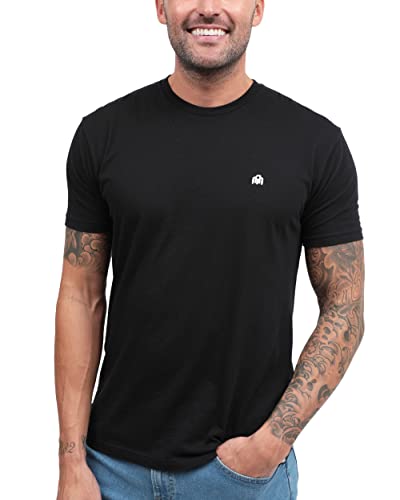 INTO THE AM Premium Men's Fitted Crew Neck Basic Tees - Modern Fit Fresh Classic Short Sleeve Logo T-Shirts for Men (Black, Large)