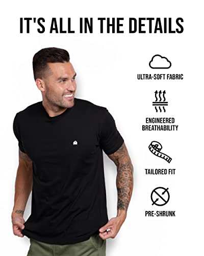 INTO THE AM Premium Men's Fitted Crew Neck Basic Tees - Modern Fit Fresh Classic Short Sleeve Logo T-Shirts for Men (Black, Large)