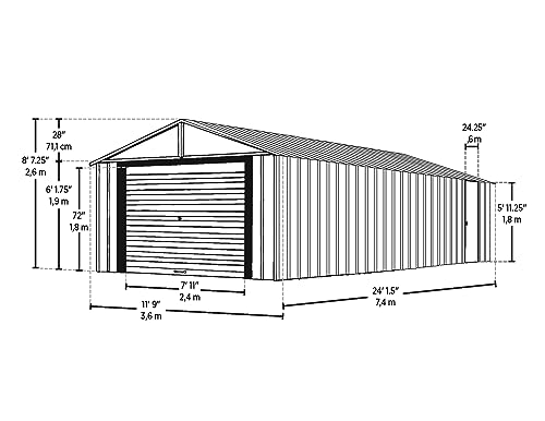 Arrow Shed 12' x 24' Murryhill Garage Galvanized Steel Extra Tall Walls Prefabricated Shed Storage Building, 12' x 24', Flute Gray