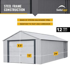 Arrow Shed 12' x 24' Murryhill Garage Galvanized Steel Extra Tall Walls Prefabricated Shed Storage Building, 12' x 24', Flute Gray