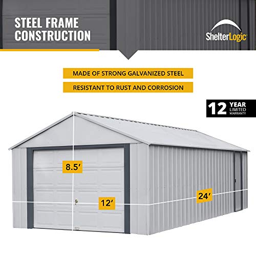 Arrow Shed 12' x 24' Murryhill Garage Galvanized Steel Extra Tall Walls Prefabricated Shed Storage Building, 12' x 24', Flute Gray