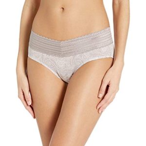 warner's womens dig-free comfort waist with microfiber 5609j no pinching no problems lace hipster panty, white and mink swirl, large us