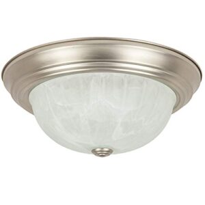 sunlite 45505 13" decorative dome ceiling light fixture, flush mount, dual gu24 base sockets, 18w max, alabaster glass shade, ideal for commercial-residential use, ul listed brushed nickel finish