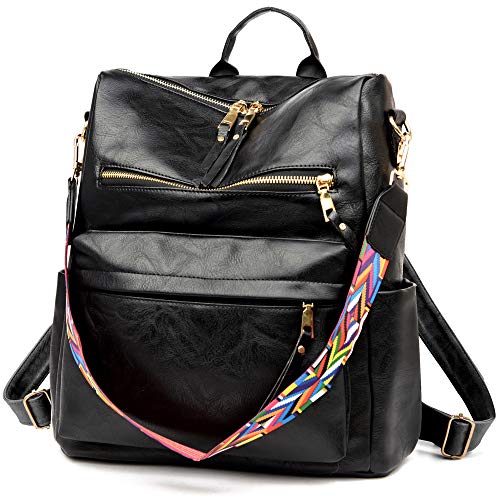 ZOCILOR Women's Fashion Backpack Purse Multipurpose Design Convertible Satchel Handbags and Shoulder Bag PU Leather Travel bag (Black)