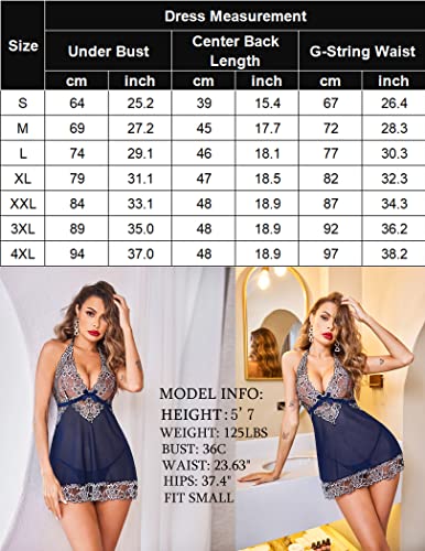 Avidlove Lingerie for Women Sexy Naughty Babydoll Lingerie Plus Size Sleepwear, Navy Blue XXL