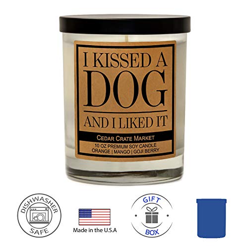 I Kissed A Dog and I Liked It, Kraft Label Scented Soy Candle, Orange, Mango, Goji Berry, 10 Oz. Glass Jar Candle, Made in The USA, Decorative Candles, Funny and Sassy Gifts