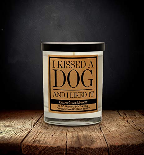 I Kissed A Dog and I Liked It, Kraft Label Scented Soy Candle, Orange, Mango, Goji Berry, 10 Oz. Glass Jar Candle, Made in The USA, Decorative Candles, Funny and Sassy Gifts