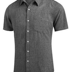 COOFANDY Mens Linen Shirt Textured Designer Western Work Regular Fit, Black, Large, Short Sleeve