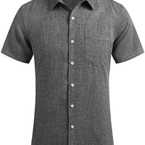 COOFANDY Mens Linen Shirt Textured Designer Western Work Regular Fit, Black, Large, Short Sleeve