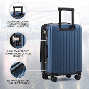 LEVEL8 Grace EXT Carry On Luggage Airline Approved, 20” Expandable Hardside Carry On Suitcase With Wheels, ABS+PC Harshell Spinner Small Luggage with TSA Lock - Blue, 20-Inch Carry-On