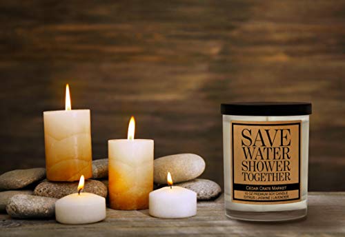 Save Water Shower Together, Kraft Label Scented Soy Candle, Citrus, Jasmine, Lavender, 10 Oz. Glass Jar Candle, Made in The USA, Decorative Candles, Funny and Sassy Gifts