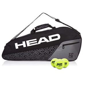 head core 3r pro tennis racquet bag 3-pack (30 x 13 x 4 inches), black/grey