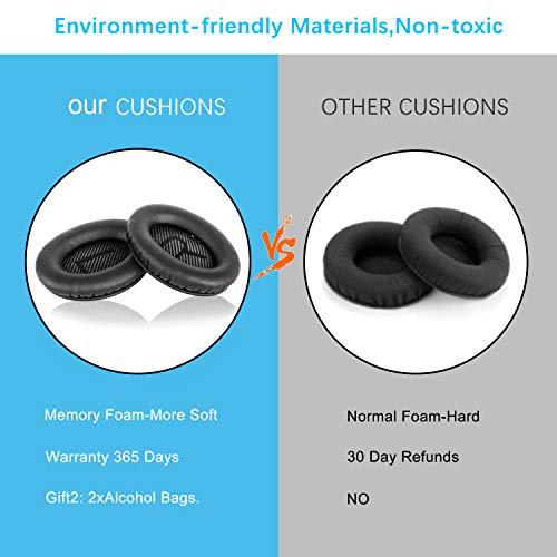 Professional Replacement Ear Pads for Bose QuietComfort 35 QC15 QC25 QC2 QC35/ Ae2 Ae2i Ae2w SoundTrue & SoundLink Over-Ear/Around-Ear Headphones/Soft Protein Leather (Black)