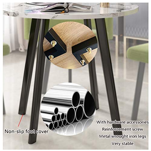 Cjiaxin Round Home Living Room Dining Table 90cm Marble Round Table Simple Office Leisure Table Retro Metal Legs 4 Cotton and Linen Seats Business Hotel Office Reception Room Coffee Shop Dessert Shop