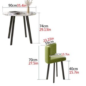 Cjiaxin Round Home Living Room Dining Table 90cm Marble Round Table Simple Office Leisure Table Retro Metal Legs 4 Cotton and Linen Seats Business Hotel Office Reception Room Coffee Shop Dessert Shop