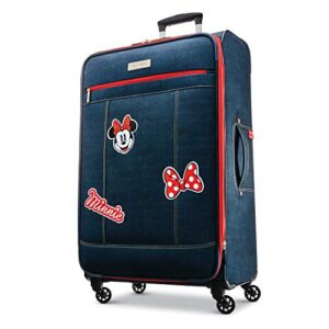 american tourister disney softside luggage with spinner wheels, minnie mouse denim, checked-large 28-inch