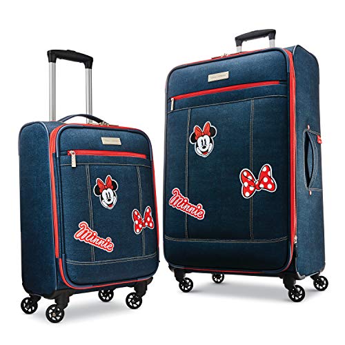 American Tourister Disney Softside Luggage with Spinner Wheels, Minnie Mouse Denim, Checked-Large 28-Inch