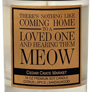 Nothing Like Coming Home to A Loved One and Hearing Them Meow, Kraft Label Scented Soy Candle, Citrus, Spice, Sandalwood, 10 Oz. Glass Jar Candle, Made in The USA, Decorative Candles, Funny Gifts