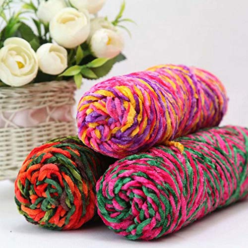 2 Skeins Luxury DIY Red Yellow Green Velvet Knitting Yarn Crochet Afghans Blanket Chenille Yarn Fluffy Chenille Yarn Knit Winter Scarf Sweater Yarn One Skein 175gram