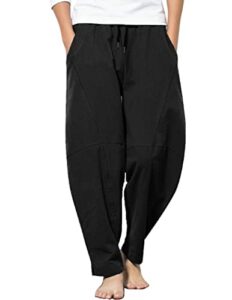 coofandy men's baggy capri trousers drawstring vacation linen beach pants summer black