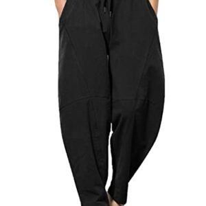 COOFANDY Men's Baggy Capri Trousers Drawstring Vacation Linen Beach Pants Summer Black