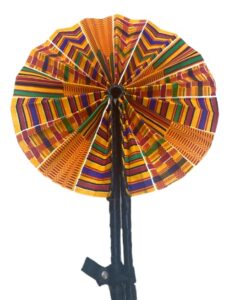shophaven african fan 2, african ankara print fan, ankara handheld fan, afrocentric foldable fan, african kente print fan