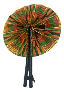 shophaven african kente hand fan 1, african ankara print fan, ankara handheld fan, afrocentric foldable fan, african kente print fan