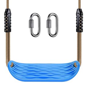 SELEWARE Plastic Swing Seat, Non Slip Tree Swing Set with Adjustable Rope and 2 Carabiners, Heavy Duty Playground Swing Set Accessories for Kid Indoor Outdoor Backyard, Blue