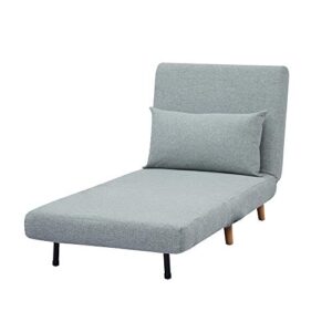 GIA Tri-Fold Light Gray Single Seat Convertible Futon with Wooden Effect Leg/Sofa Bed with Romevoable Pillow, Extra Thickness,Flexible Position Change and Space-Saving.