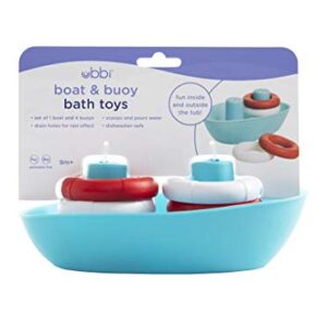 Ubbi Boat & Buoys Bath Toys, Includes 1 Boat and 4 Buoys, Bath Time Toys for Toddlers,Cyan,red,White